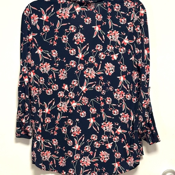 Jones New York Pink and Blue Buttoned Blouse with Notched Collar - Picture 2 of 5